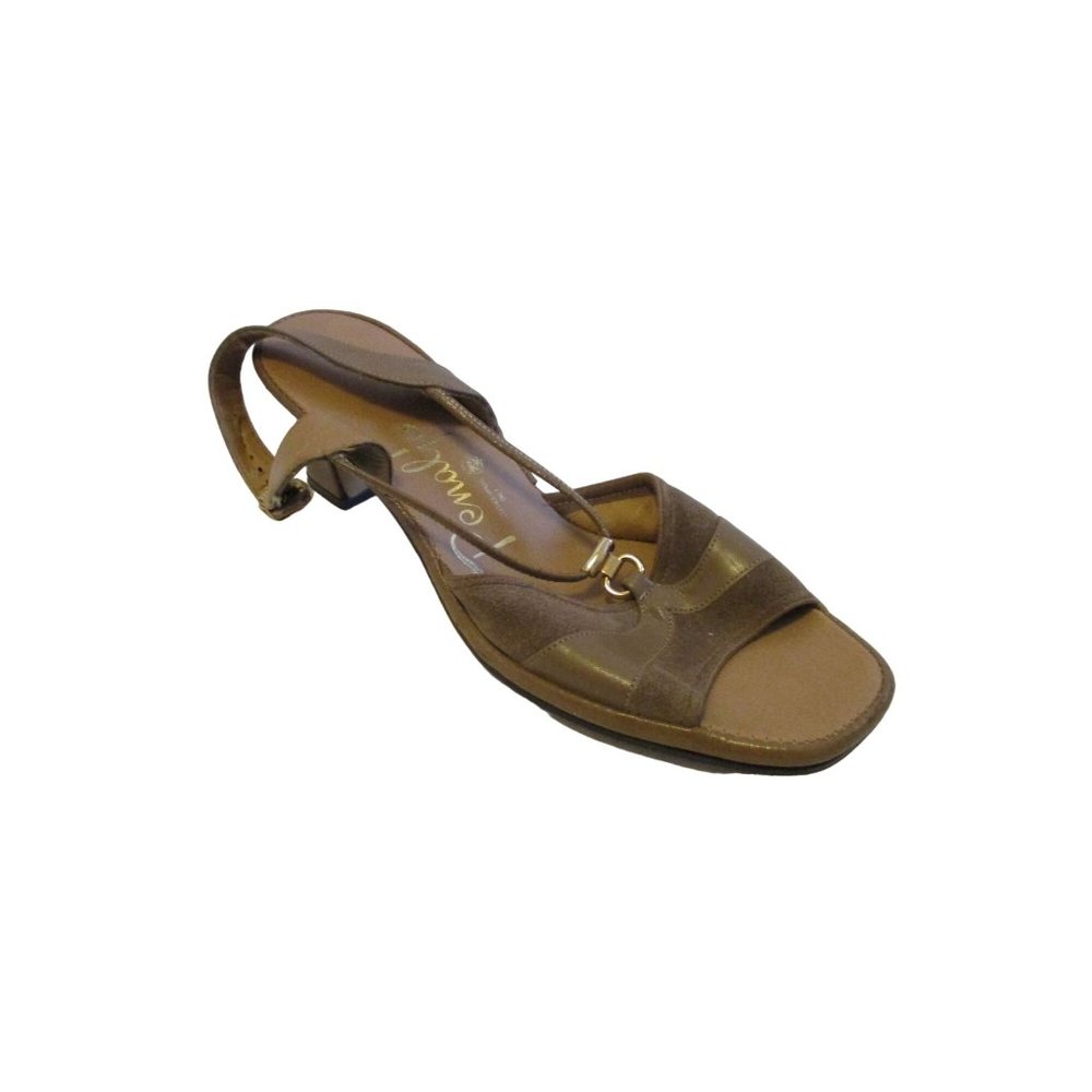 Penaljo Vintage Tan Taupe Suede Leather Upper Slingback Open Toe Sandals